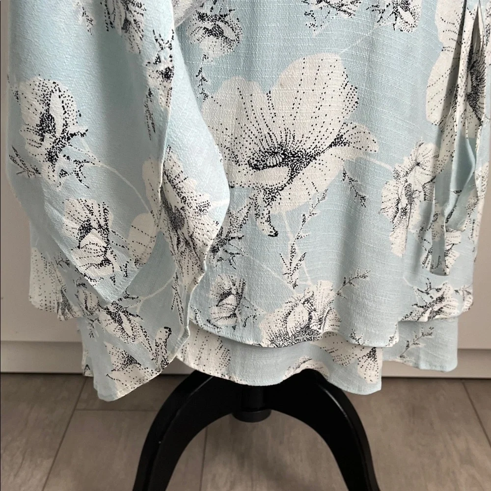 FREE PEOPLE NWOT Floral Ruffle Midi Wrap Dress in Light Blue and White, Size L - Picture 11 of 15